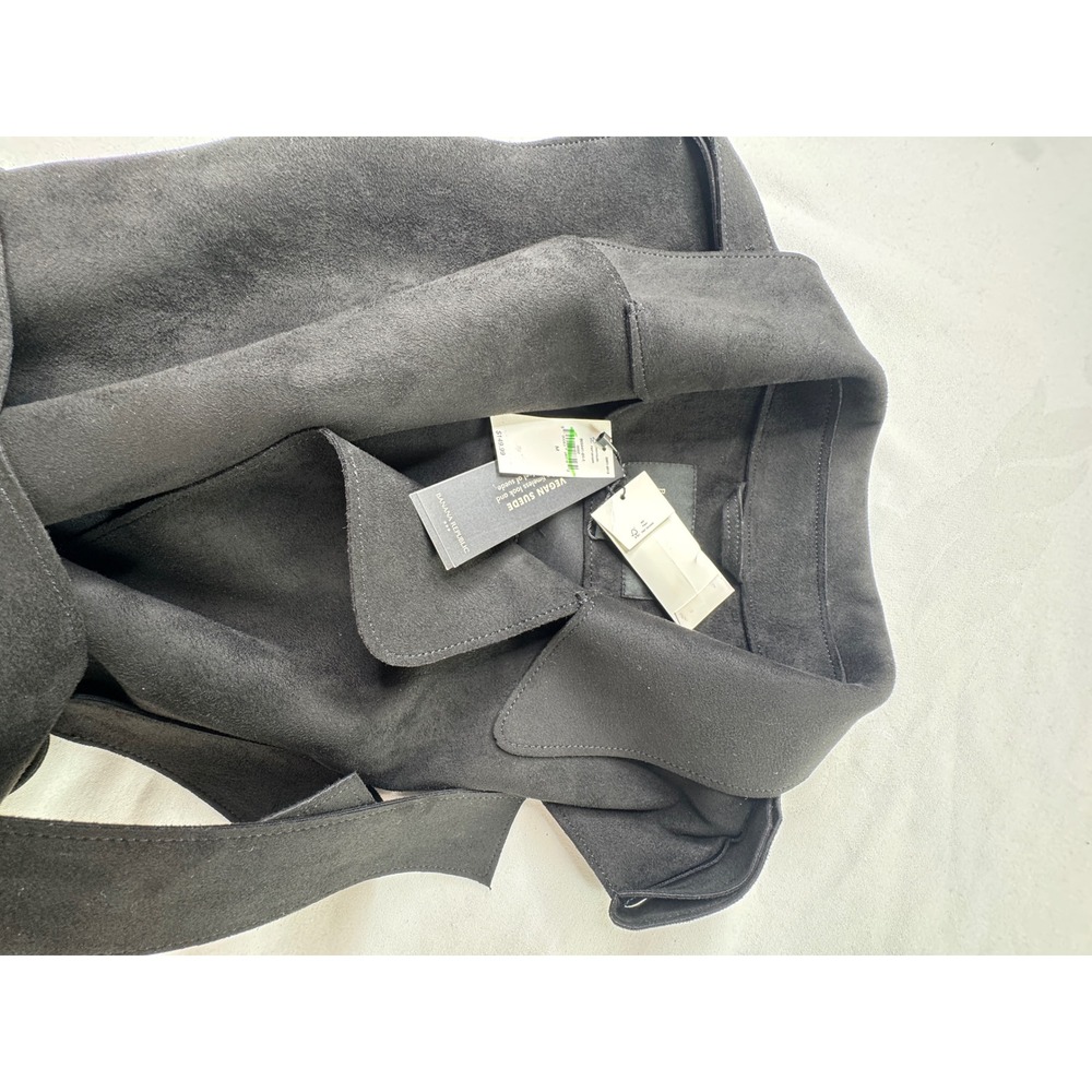 Banana Republic Vegan Suede Trench Vest Black Belted Sleeveless Coat M Western - Picture 15 of 16